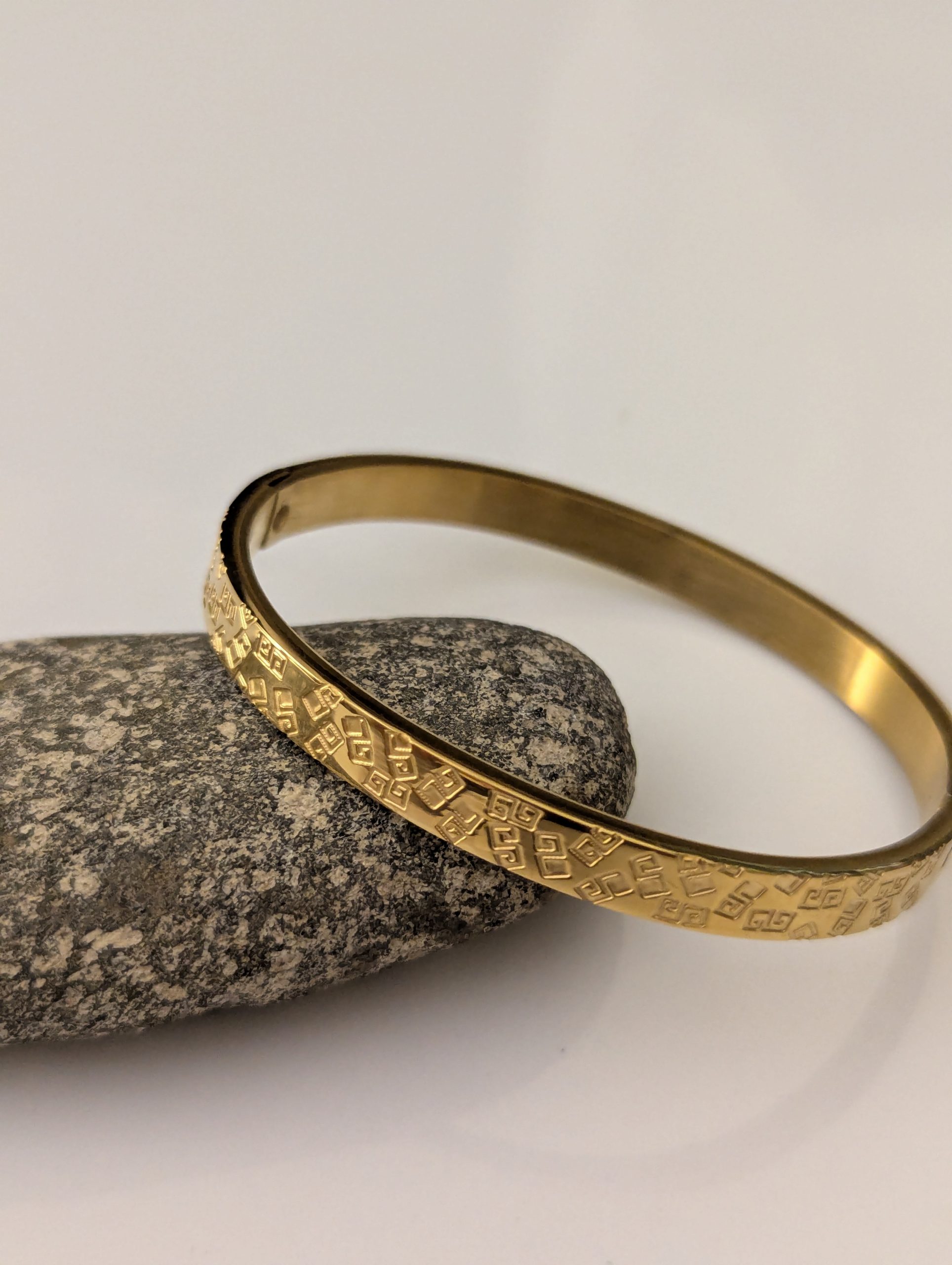 Engraved Gold Key Pattern Bangle - Image 2