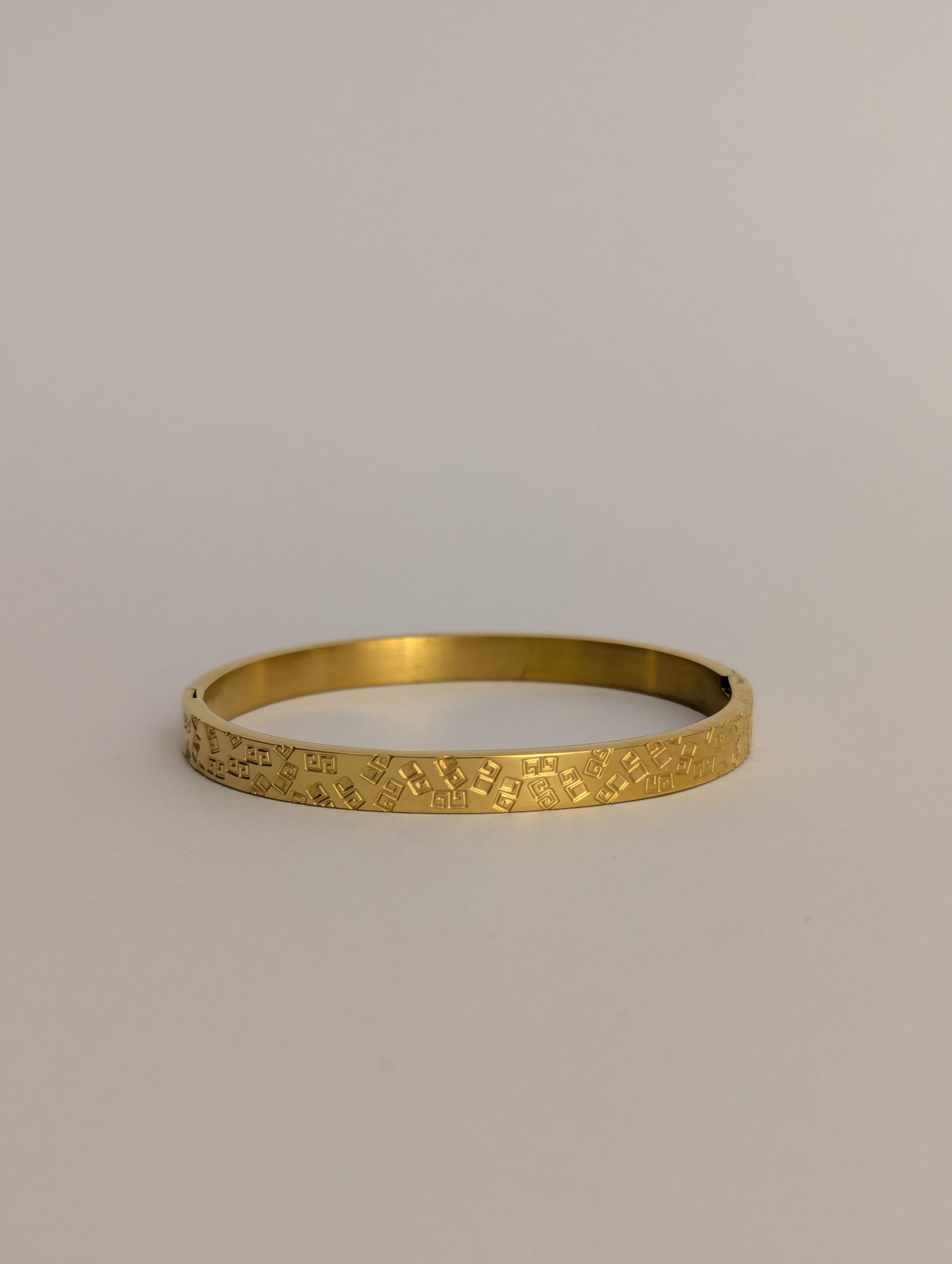 Engraved Gold Key Pattern Bangle - Image 3